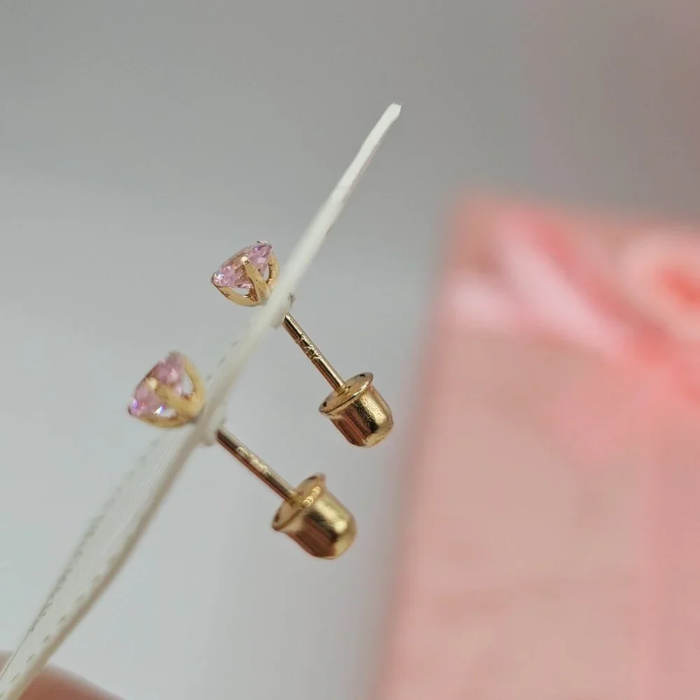 14 KT Italian Gold Light Pink Square CZ 3mm Screw Earrings